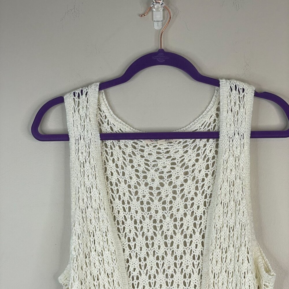 Pink Rose Crochet Sweater Vest Womens Medium Festival Hippie Longline Fringe - Picture 3 of 12